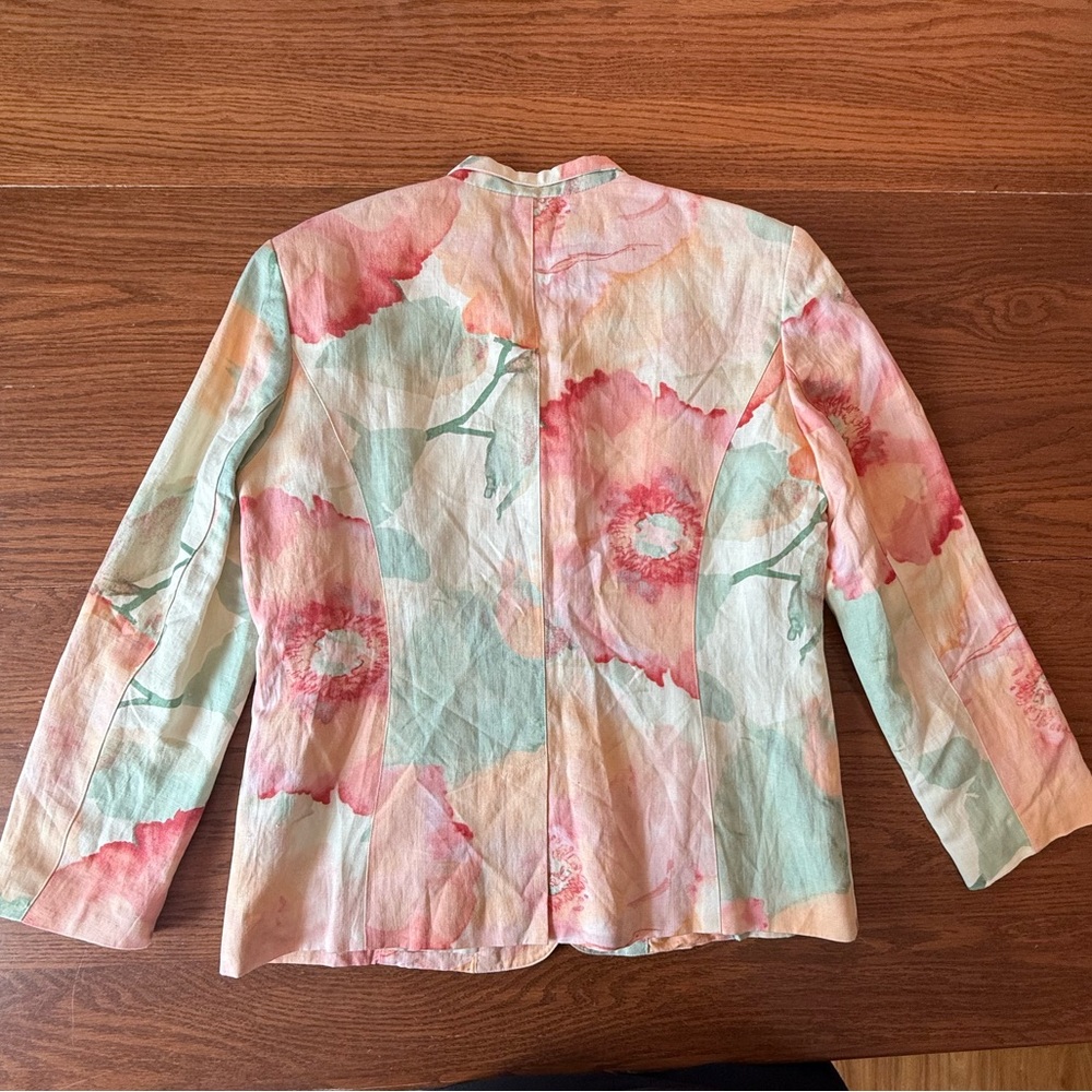 Chico's Linen Blend Spring Floral Button Front Jacket Women Size 1 - Picture 2 of 4